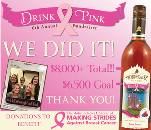 We Did It! ADK Winery Raises $8,000 for Adirondacks Chapter of Making Strides Against Breast Cancer
