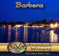 The Barbera label, featuring a gorgeous photograph of the glowing night lights of July 4th reflecting on Lake George.