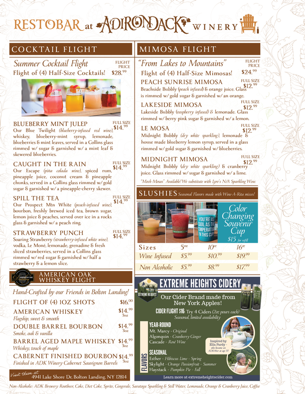 Adirondack Winery Cocktail Mimosa Whiskey Cider Flights