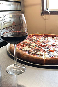 Baco Noir paired with Margherita pizza w/ a Baco Noir infused balsamic glaze