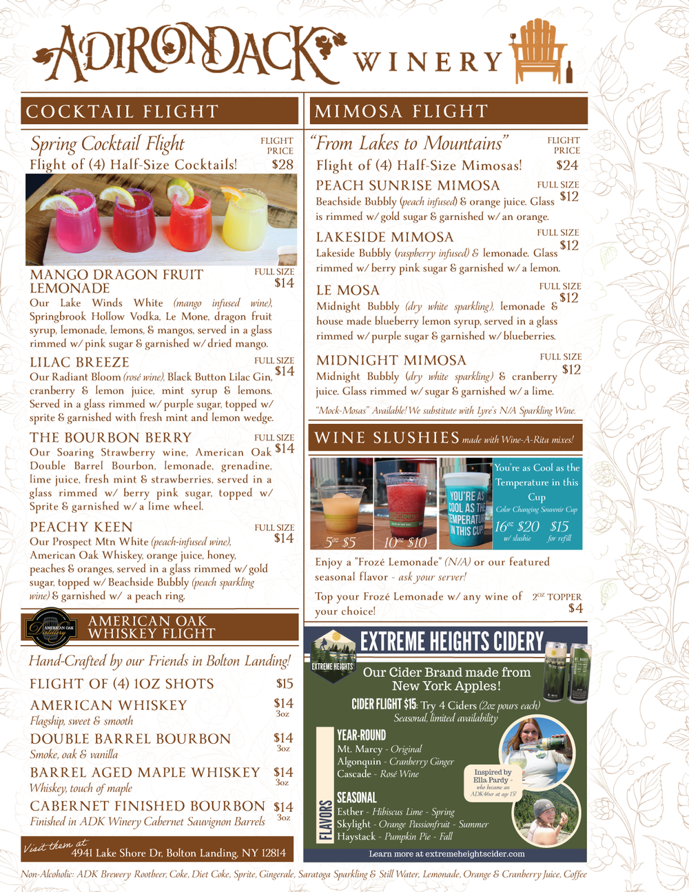 Adirondack Winery Queensbury Cocktail Flight menu
