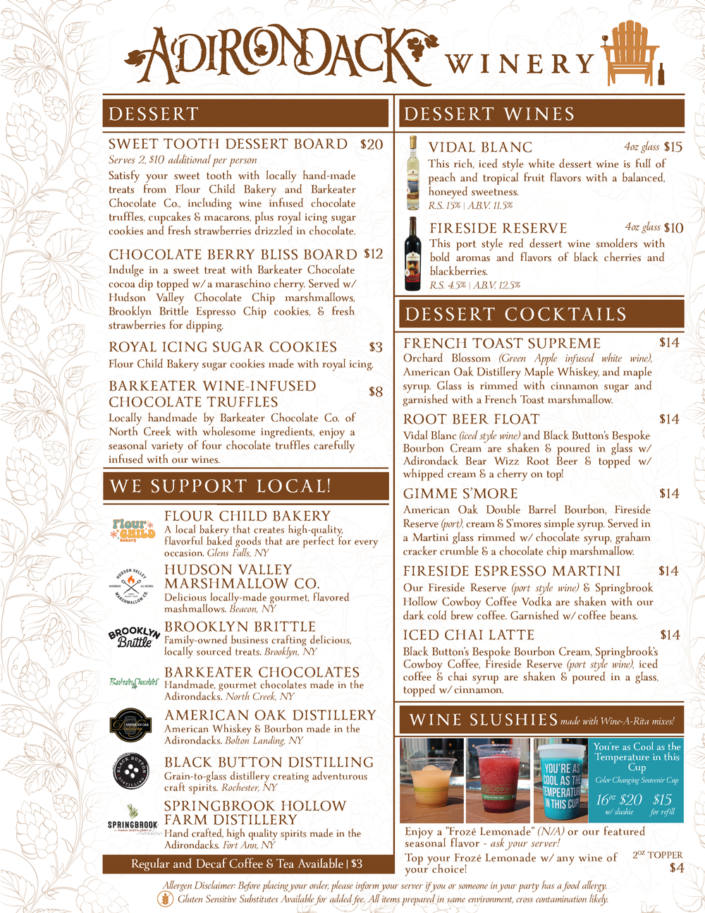 Adirondack Winery Queensbury Dessert menu