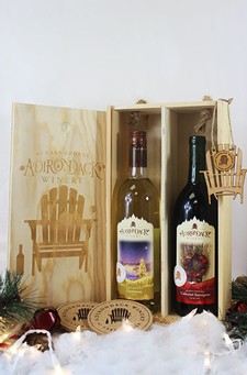 2 Bottle Wooden Gift Box Set With Holiday Chardonnay and Holiday Cab Sauv