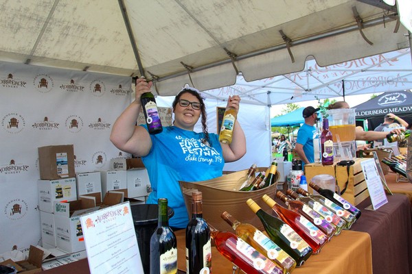 Wine display at a market with Adirondack wines