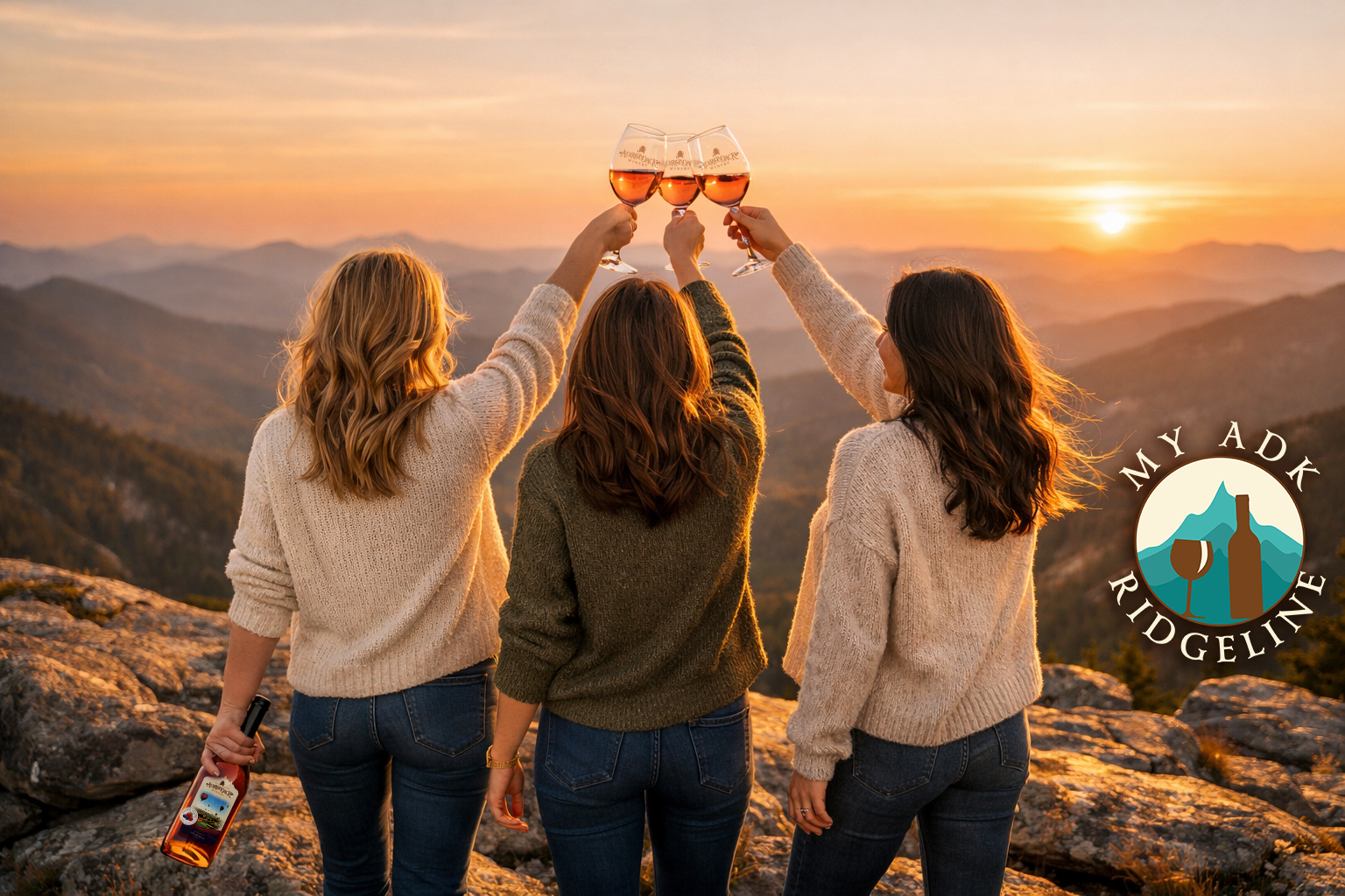 3-women-cheers-with-rose-wine-view-of-adirondack-ridgeline-w-logo