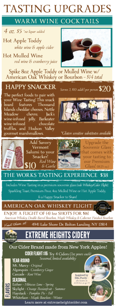 Lake George Tasting Add Ons Menu Adirondack Winery