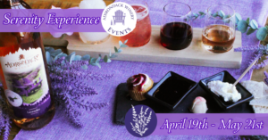 Flight board with lavendar infused drinks paired with small food board for a lavender infused pairing with Adirondack Winery's Serenity a lavender infused wine