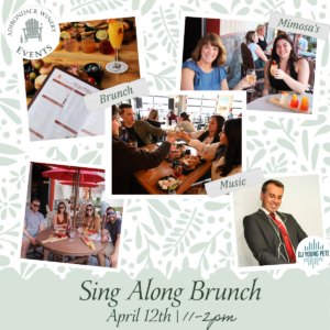 Photos of people enjoying Mimosas, Brunch Foods and a DJ