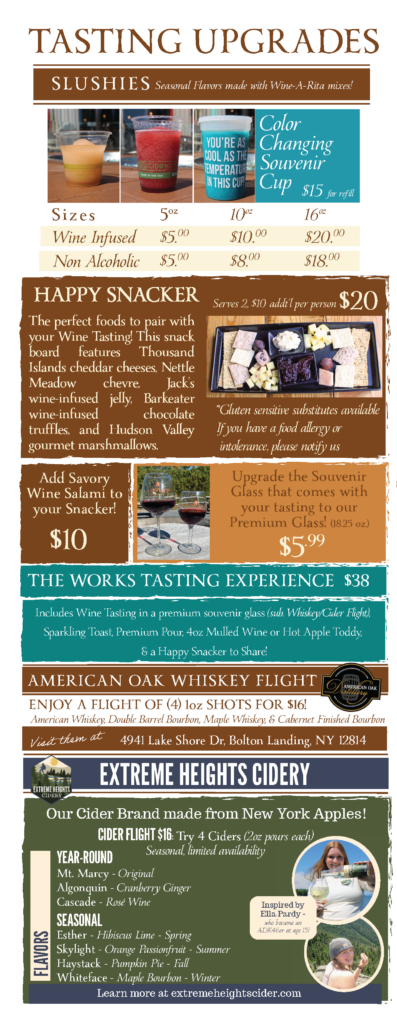 Lake George Tasting Add Ons Menu Half Sheet 4-24-26